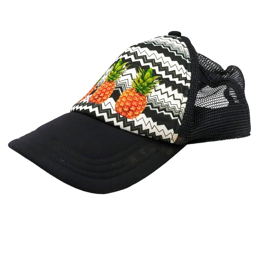 Pineapple Mosaic Hat Snapback Adjustable Baseball Cap Black White OSFM NWT